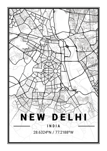 New Delhi Minimal Map A3 Poster