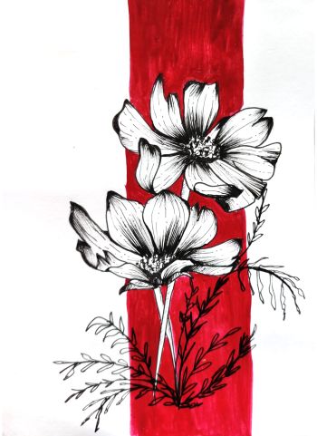 Floral Daisy Hand drawn art print by Ruchira 