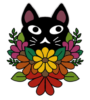 Black cat with flowers A3 Poster