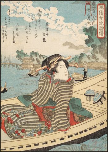 Woman in Boat on Sumida River  A3 Poster