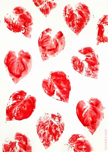 Original Leaf Prints-Red hearts A3 Poster