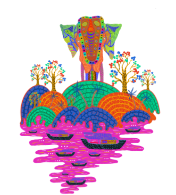 Kerala Elephant Trippy Mountains & Boat in the Ocean A3 Poster