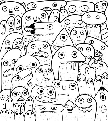 Cute Monsters Group Doodle Art A3 Poster