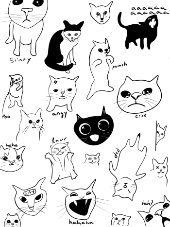 Meme cat doodles A3 Poster