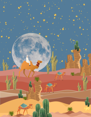 Desert  Moon Beauty  A3 Poster