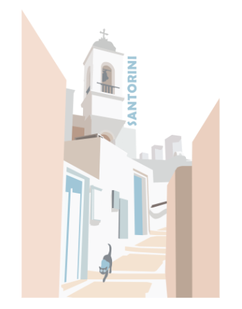 Travelling cat in Santorini A3 Poster