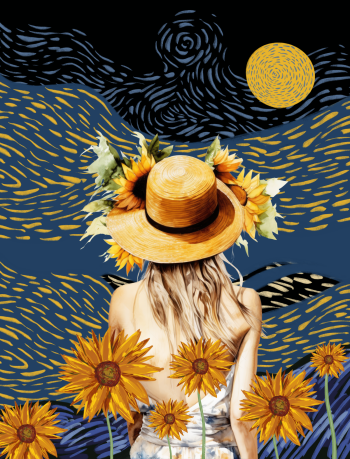 Van gogh sunflower field A3 Poster