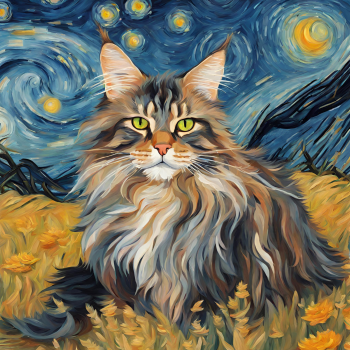 Maine Coon Cat - Van Gogh A3 Poster