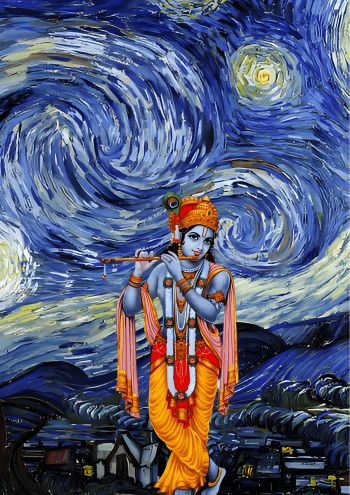 Krishna x Starry Night VanGogh A3 Poster