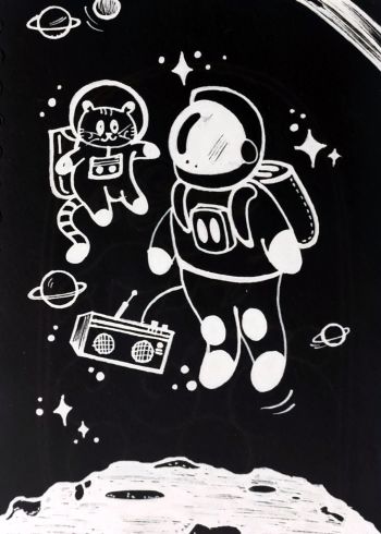 The astronaut and kitty  A3 Poster