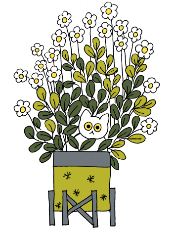 White cat in flower pot A3 Poster