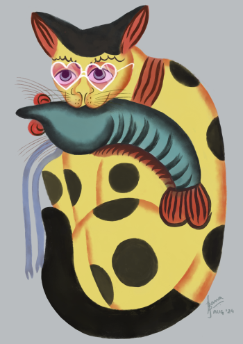 Kalighat Cat in Funky Glasses A3 Poster