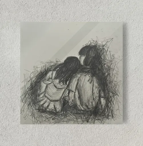 Shoulder Rest Couple Sketch 8" x 8" Acrylic Poster