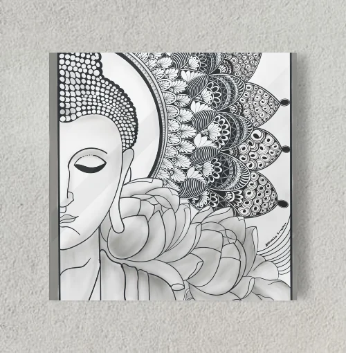 Buddha pencil sketch  8" x 8" Acrylic Poster