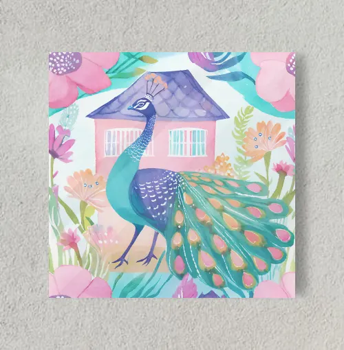 Peacock in the garden 8" x 8" Acrylic Poster