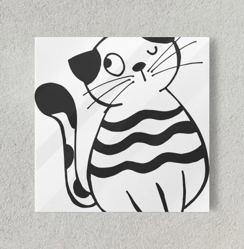 Cute Pet Cat Doodle Animal Art 8" x 8" Acrylic Poster