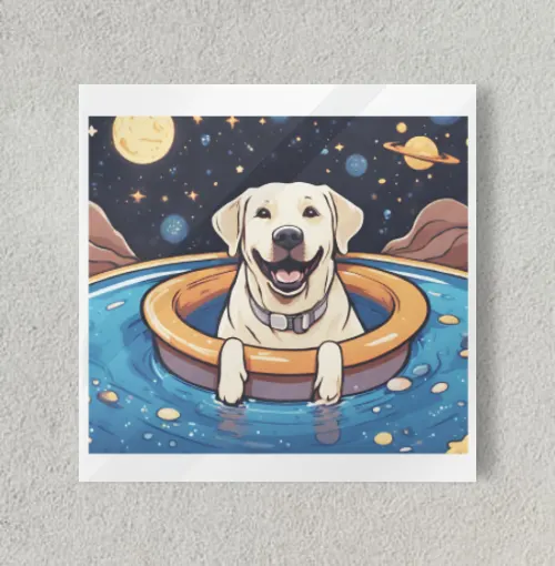 Doggo in a pool of ectasy  8" x 8" Acrylic Poster