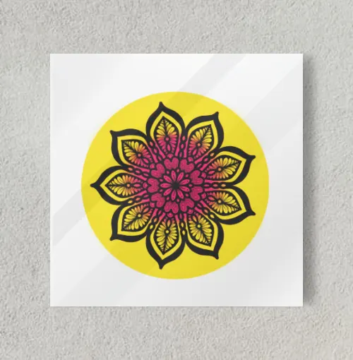 Yello and pink mandala 8" x 8" Acrylic Poster