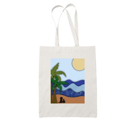 Cat and dog on beach painting White Tote Bag