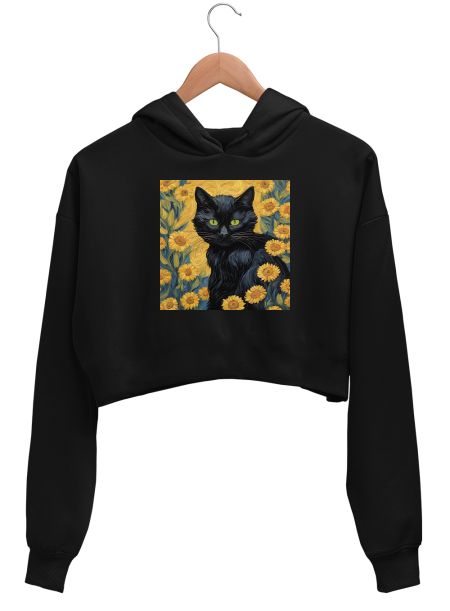 Black Cat - Van Gogh Crop Hoodie