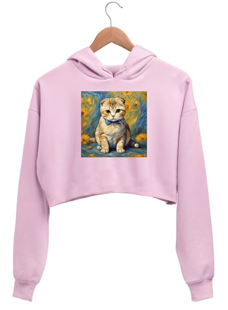  Scottish Fold - Van Gogh Crop Hoodie