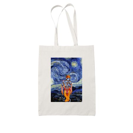 Krishna x Starry Night VanGogh White Tote Bag