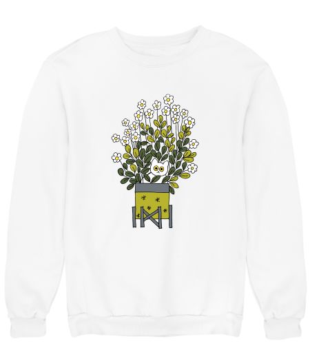 White cat in flower pot Sweatshirt