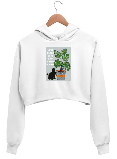 Cat and plant Crop Hoodie