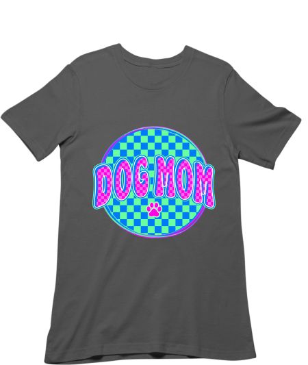 Retro Checkered Dog Mom Regular T-Shirt