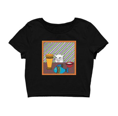 Smudge cat meme Madhubani Crop Top