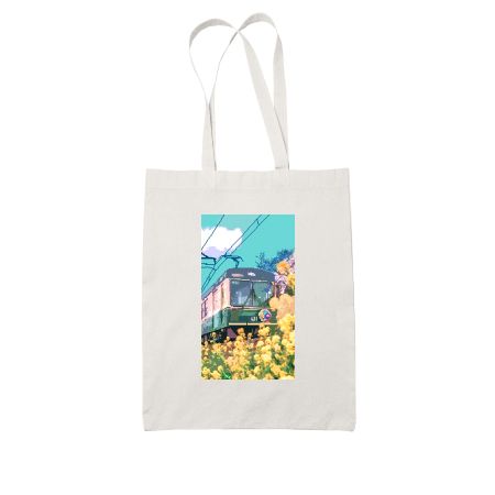 Flowers and a Train Tote Bag