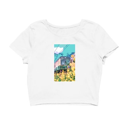 Flowers and a Train Crop Top
