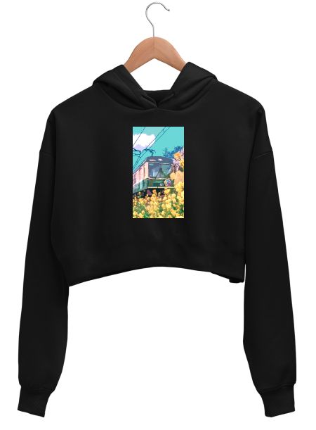 Flowers and a Train Crop Hoodie