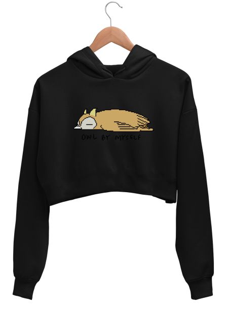 Owl By Myself Crop Hoodie