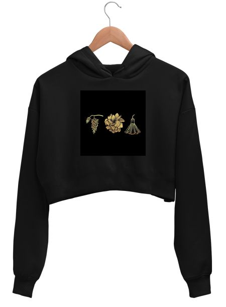 Golden glittery flowers Crop Hoodie