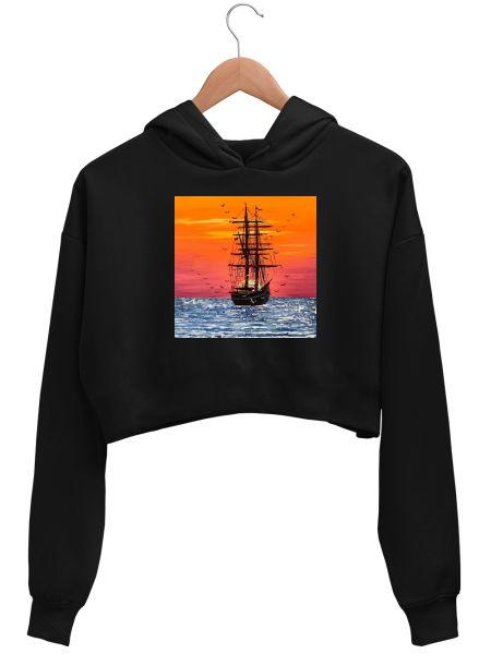 Peaceful Boat Crop Hoodie