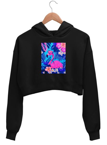 Neon Trip Flamingo Crop Hoodie