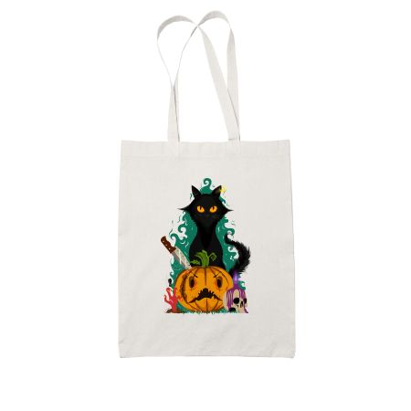 black pumpkin orange cat White Tote Bag