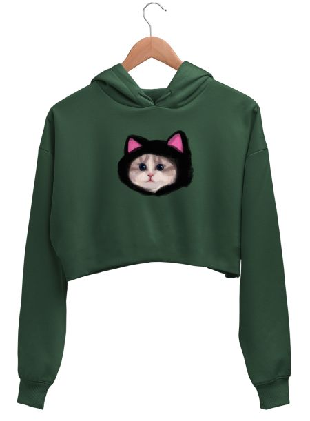 silly cat wearing silly hat 1 Crop Hoodie