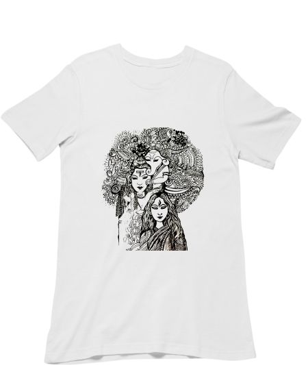 Madhubani Shiv Parvati & Ganesha Art Regular T-Shirt