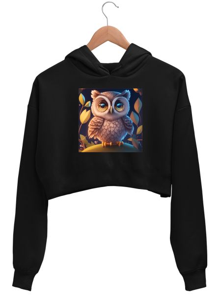 cute owl illustration Crop Hoodie