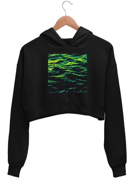 Abstract green dark blue wave texture.  Crop Hoodie