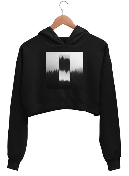 Abstract black and white tree art. Crop Hoodie