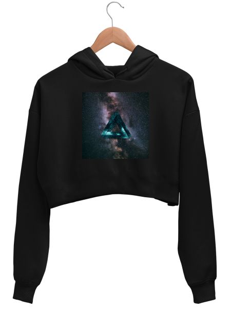 Abstract triangle with galaxy and stars Crop Hoodie