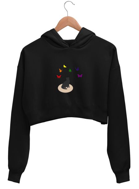 Pride Butterflies and the cat Crop Hoodie