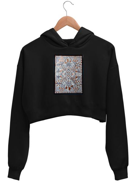 Rectangle zentangle painting Crop Hoodie