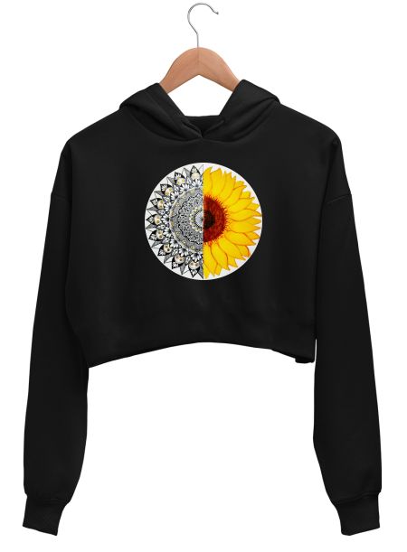 Sunflower Mandala1 Crop Hoodie