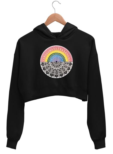 Rainbow Mandala1 Crop Hoodie