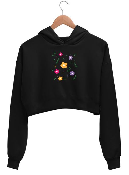 Minimal Floral art  Crop Hoodie