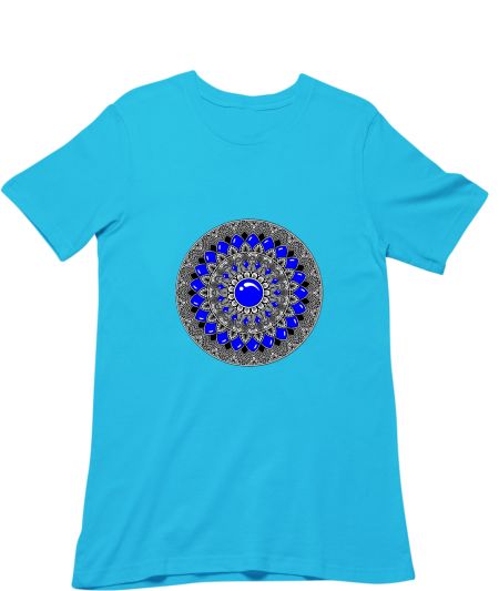 Blue Gemstone Mandala Design Regular T-Shirt